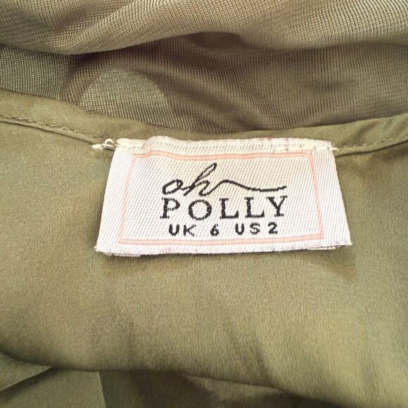 Oh POLLY Green Burnout Velvet Cowl neck Midi Dress Ekin-Su Strappy Back Size  6 - Picture 6 of 6